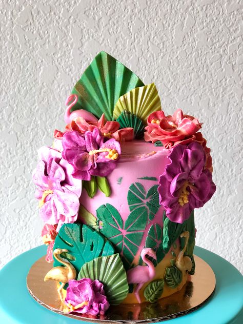 Tropical Smash Cake, Tropical Birthday Cake, Jungle Birthday Cakes, Smash Cake Girl, Baby Cake Smash, Hawaiian Birthday Party, Hawaiian Birthday, Luau Birthday Party, Tropical Birthday