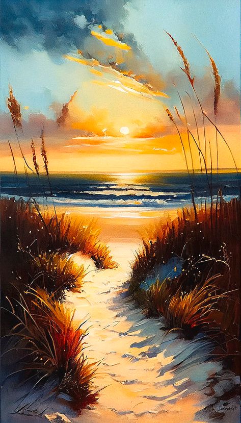 Path Digital Art - Tranquil Beach Sunset by Sampad Art Sampad Art, Sunset Beach Painting, Acrylic Painting Ideas For Beginners, Beach Sunset Painting, Easy Acrylic Painting Ideas, Easy Flower Painting, Acrylic Painting Ideas, Easy Acrylic Painting, Painting Ideas For Beginners