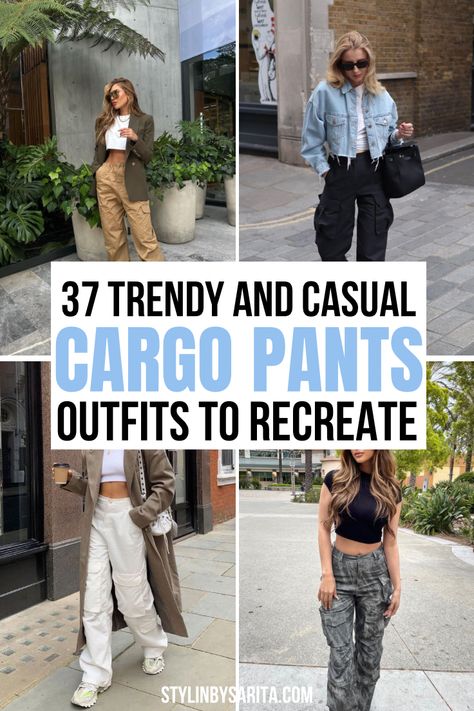 cargo pants outfits Cargo Pants Outifit, Jean Jacket And Cargo Pants Outfit, Cargo Pants And Denim Jacket Outfit, Casual Parachute Pants Outfit, How To Dress With Cargo Pants, Shoes That Go With Cargo Pants, Womens Cargo Pants Outfit Fall, Camo Pants Outfits For Women, Womens Cargo Pants Outfit Winter