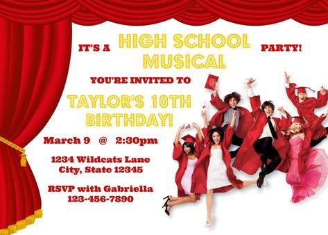 High School Musical Party Invitations, High School Musical Homecoming Theme, High School Musical Birthday Party, High School Musical Party, Troy Gabriella, Musical Birthday Party, Highschool Musical, Musical Birthday Cards, Cowboy Invitations Birthday