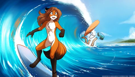 Laura and Keith doing a little surfing. Balto Film, Laura Thomas, Cute Cartoon Characters, Anime Animals, Weird Creatures, Surfs Up, Monster Girl, Art Pages, Great Artists