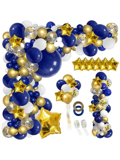 142pcs Navy Blue & Gold Balloon Arch Garland, Royal Blue & White Metallic Gold Multicolor Confetti Balloon For Baptism Wedding Birthday Anniversary Graduation Party Decoration Combination Packages    Latex     Event & Party Supplies, size features are:Bust: ,Length: ,Sleeve Length: Blue Gold Balloon Arch, Gold Balloon Arch, Nautical Bachelorette Party, Gold Confetti Balloons, Silver Balloon, Royal Blue And Gold, White Balloons, Blue Balloons, Gold Confetti