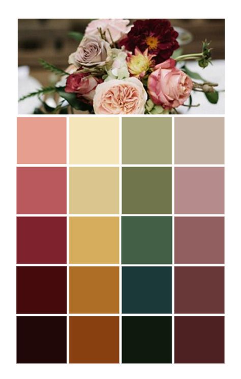 Cool Toned Fall Wedding Colors, Autumn Boho Color Palette, Cool Tone Fall Color Palette, Fall Foliage Color Palette, Fall Color Pallettes Wedding, Fall Garden Color Palette, Modern Vintage Wedding Theme Color Palettes, Non Traditional Fall Colors, Fall Earth Tone Color Palette