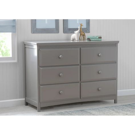 Delta Children Emerson 6 Drawer Dresser & Reviews | Wayfair Dresser Grey, Dresser Rustic, Sliding Drawers, Beautiful Bedrooms Master, Solid Wood Dresser, Portable Crib, Mattresses Reviews, Kids Dressers, Adjustable Mattress