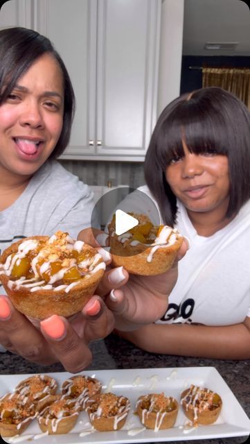 Kimberly Nichols | Peach Cobbler Cookie Cups!! Me and @theonlyiamkayy ate this up! Literally lol n the ending cameo from yall boy @onestopchop_ lmao #cookies... | Instagram Peach Cobbler Cups Desserts, Peach Cobbler Cookie Cups, Peach Cobbler Cheesecake Cups, Mini Peach Cobbler Muffin Tins, How To Make Peach Cobbler, Peach Cobbler Cookies Recipe, Peach Cobbler Mini, Peach Cobbler Cups, Fried Peach Cobbler