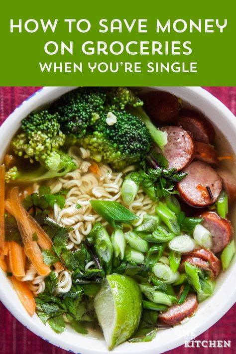 Tips and tricks for saving money on groceries when you're shopping for one or two people. Grocery Shopping For One Person, Grocery Shopping For One, Groceries For One, Pantry Basics, Buying Groceries, How To Save Money, Save Money On Groceries, Single Person, Grocery Shop