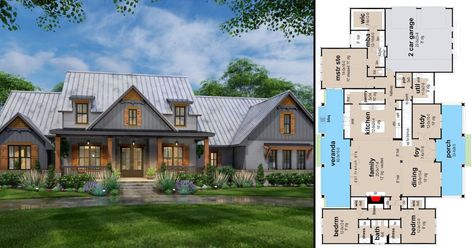 3-Bedroom 1-Story Modern Farmhouse with Loft and Optionally Finished Bonus Room (Floor Plan) Farmhouse With Loft, Bonus Room Floor Plan, Room Floor Plan, Bedroom Inspirations Minimalist, New Palace, The Floor Is Lava, Clean Bedroom, Tall Ceilings, Modern Farmhouse Plans