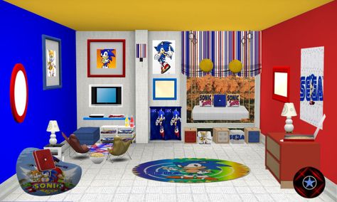 Sonic Themed Bedroom, Sonic Bedroom Ideas Kids Rooms, Sonic Room Ideas Boys, Sonic Room Decor, Sonic Bedroom Ideas, Sonic Room, Sonic Bedroom, Hedgehog Room, Themed Hotel Rooms