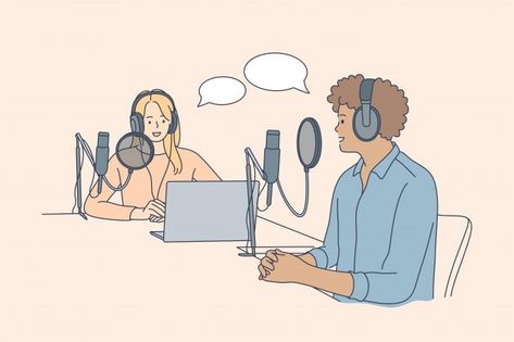 Communication, interview, conversation, ... | Premium Vector #Freepik #vector #people #woman #man #girl Aesthetic Illustrations, Communication Illustration, Podcast Marketing, Work Illustration, Create Quotes, Marketing Podcasts, Vector People, Starting A Podcast, Mass Communication