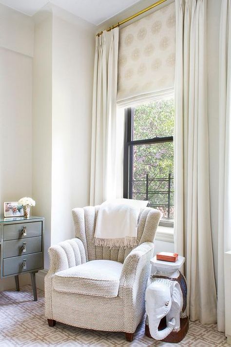 neutral drapes roman shade bedroom Roman Shades Bedroom, Neutral Drapes, Curtains Over Blinds, White Window Treatments, Rustic Window Treatments, Farmhouse Window Treatments, Bathroom Window Treatments, Unique Window, Flat Roman Shade