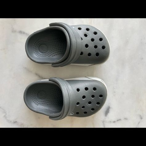 Grey Crocs Size 5c Grey Crocs, Sandals, Grey, Closet, Fashion Trends, Fashion Tips, Clothes Design