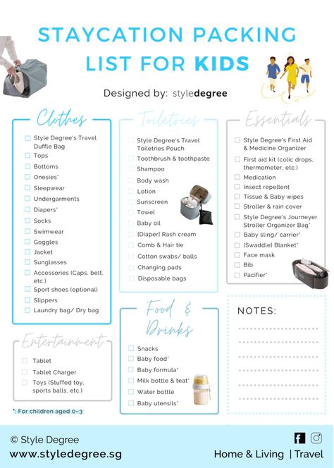 Singapoliday Staycation With Kids: What To Pack & Packing Tips For Mums - Style Degree Staycation Packing List, Weekender Bag Packing, Packing List Kids, Stroller Rain Cover, Staycation Ideas, Traveling With Kids, Medicine Organization, Packing Checklist, Baby Travel