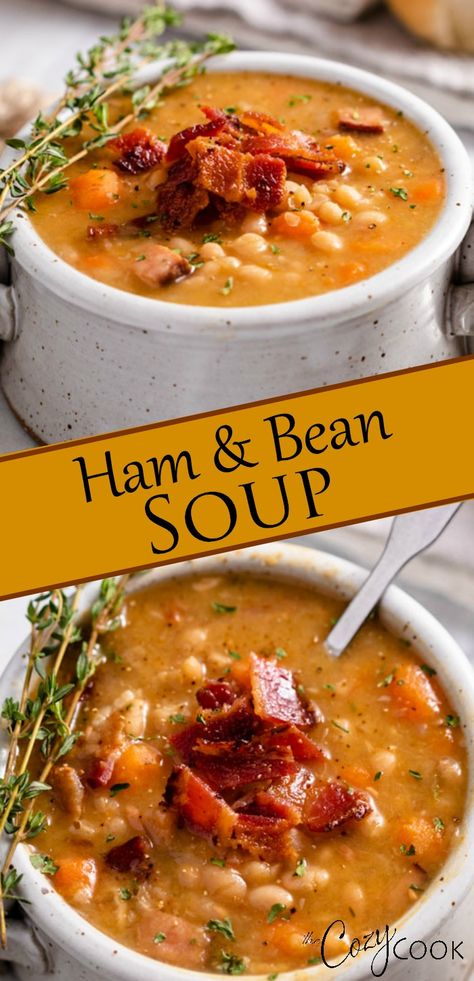 This easy Ham and Bean Soup recipe is so flavorful and can be made on the Stove Top, Slow Cooker, or in the Instant Pot! A perfect recipe for leftover ham! #crockpotrecipes #instapotrecipes #recipeswithham #slowcookersoup Easy Ham And Bean Soup, Leftover Ham Recipes Crockpot, Ham Recipes Healthy, Soup Ham, Ham And Bean, Bean Soup Recipe, Leftover Ham Recipes, Easy Ham, Ham Soup