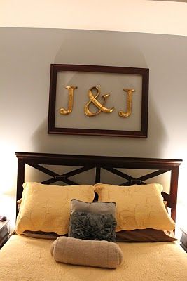 initials in one large frame or can put each initial in own frame Hobby Lobby Letters, Empty Picture Frames, Romantic Diy, Bedroom Decor For Couples, Diy Deco, Diy Bedroom, Mobil Home, Decorating Blogs, Inspirational Wall Art