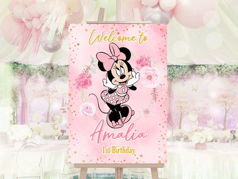 Pink Gold Party, Pink Printable, Welcome Board, Welcome Boards, Minnie Mouse Pink, Welcome Banner, Minnie Mouse Birthday, Gold Party, Some Text