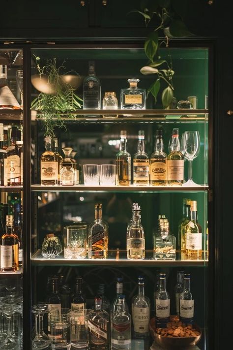 5 Tips for Designing Home Bar Glass Shelves Home Bar With Glass Shelves, Drinks Display Ideas, Style Bar Shelves, Bar Display Shelves, How To Style Bar Shelves, Stemware Display Ideas, Bar Glassware Storage, Bar Glassware Display, Backbar Shelving