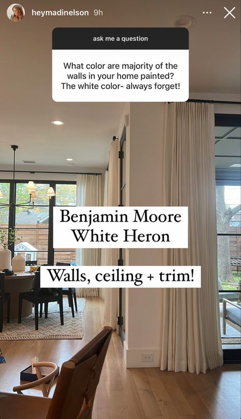 Benjamin Moore White Heron Walls, Open Kitchen Partition Ideas, Kitchen Partition Ideas, Kitchen Partition, Sustainable Living Room, Partition Ideas, Painted Interior Doors, White Heron, Ceiling Trim