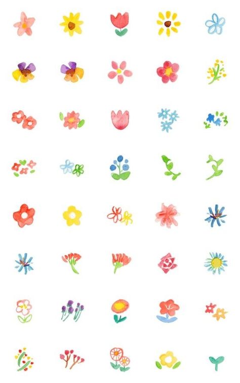 Flowers Small Drawing, Small Drawings Flower, Small Painted Flowers, Small Flower Stickers, Painting Small Flowers, Flower Emoji, Flower Kawaii, Flowers Icon, A Lot Of Flowers