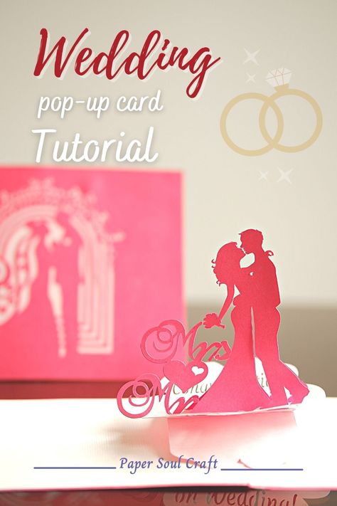 This is a Wedding pop up card tutorial video on how to make 3D wedding pop up card DIY. To make this card, you just need to prepare some simple tools and materials including: Cricut machine, Cardstocks, Double-sided tape, Glue and Digital template of the card | #papersoul #papersoulcraft #tutorialvideo #popuptutorial #weddingpopupdiy #homemade #handmade #papercraft #cardmaking Wedding Pop Up Cards Template, 3d Cards Diy, Pop Up Card Tutorial, Aarti Thali, Pop Up Christmas Cards, Diy Pop Up Cards, Pop Up Invitation, Pop Up Card Templates, Cricut Wedding