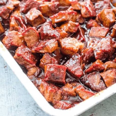 Poor Mans Burnt Ends Recipe - Gimme Some Grilling ® Burnt Ends, Traeger Recipes, Smoked Meat Recipes, Poor Man, Smoked Ribs, Bbq Sauce Homemade, Homemade Bbq, Smoker Recipes, Grilled Asparagus