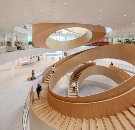 Sporting inspiration triumphs at 3XN’s new Olympic House in Lausanne Staircase Slide, Round Stairs, Atrium Design, Stair Handrail, Steel Columns, Staircase Railings, Changzhou, Spiral Stairs, Architecture Design Concept