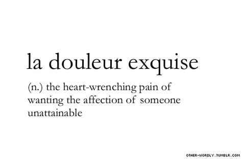 la douleur exquise: the heart-wrenching pain of wanting the affection of someone unattainable Unique Words Definitions, Fina Ord, Uncommon Words, Weird Words, Unusual Words, Rare Words, Word Definitions, Words To Use, Unique Words