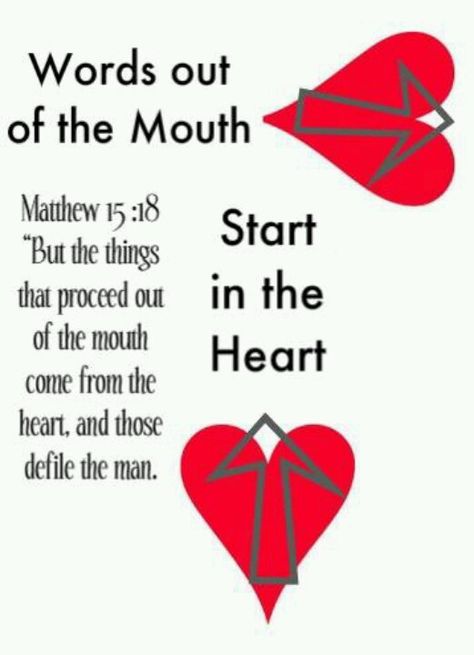 Matthew 15:18… the 1st time i read this verse i was a jr. in hs… I fell to my knees shuddering and crying for hrs. I realized the state of my heart, how hateful I truly was… God is continually refreshing and renewing my heart daily…his grace is sufficient …even for proticles such as myself…Love conquers all… even me :) Matthew 15, Book Of Matthew, Soli Deo Gloria, Word Out, Jesus Saves, Chicken Soup, Christian Inspiration, Heart On, Scripture Verses