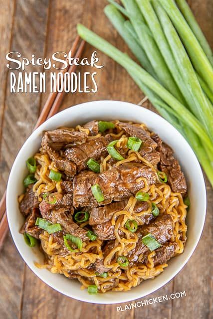 Noodle Dinner Ideas, Steak Ramen, Roasted Vegetables Balsamic, Onion Vinegar, Asian Ramen, Noodles Spicy, Spicy Steak, Noodle Dinner, Leftover Steak