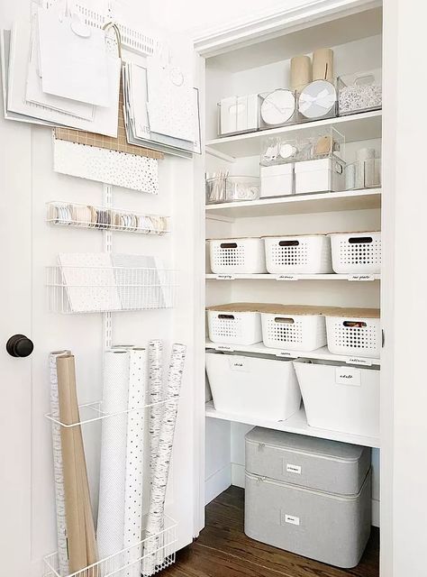 17 Hall Closet Organization Ideas Hall Closet Organization, Small Closet Storage, Gift Wrap Organization, Utility Closet, House Organization, Organized Pantry, Closet Organization Ideas, House Organisation, Linen Closet Organization