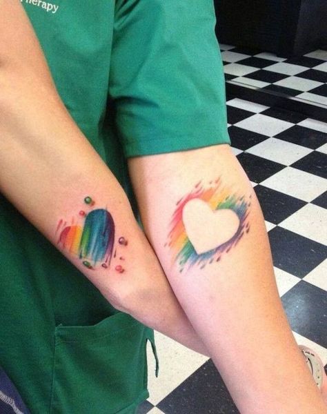 101 Best Friend Tattoos. Originally published at… | by InkDoneRight | Medium Couple Tattoos Love, Pride Tattoo, Matching Best Friend Tattoos, Cute Couple Tattoos, Tattoos Infinity, Rainbow Tattoos, Herz Tattoo, Couples Tattoo Designs, Bff Tattoos