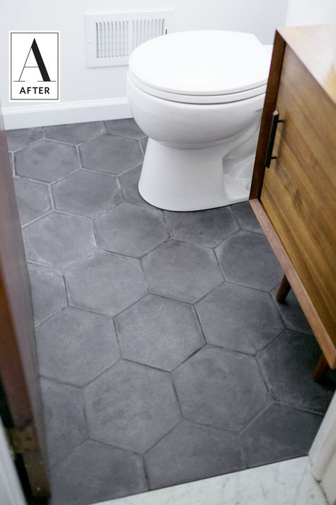 Hexagon Tile Bathroom, Bathroom Apartment, Bad Inspiration, Boys Bathroom, Basement Bathroom, Upstairs Bathrooms, Bathroom Spa, Bathroom Pictures, Bathroom Floor Tiles