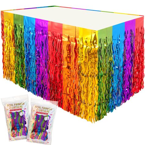 PRICES MAY VARY. VIBRANT RAINBOW TABLE SKIRTS : The metallic foil tassel table skirt is decorated by the rainbow themed color. Perfect for birthday decorations, wedding table decorations, and other special occasions. Add a pop of color to your event with our easy to install, self-adhesive rainbow party decorations HIGH-QUALITY TINSEL MATERIAL : These rainbow wave metallic foil tassel table skirts are fullness, sturdy and eye-catching. The rainbow party supplies come in a pack of 2, each measurin Rainbow Birthday Decorations, Wavy Rainbow, Wedding Rainbow, Fringe Table, Rainbow Table, Rainbow Party Supplies, Table Skirts, Rainbow Party Decorations, Colorful Birthday Party