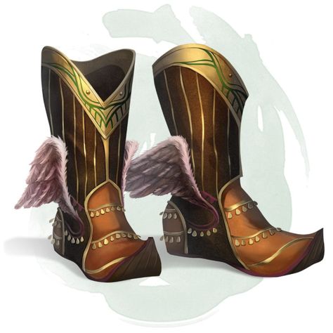 Winged Boots Flying Boots Fantasy Art, Magic Shoes Art, Winged Boots Fantasy Art, Boots Magic, Winged Boots, Magic Armor, Hermes Boots, Magic Shoes, Armor Clothing