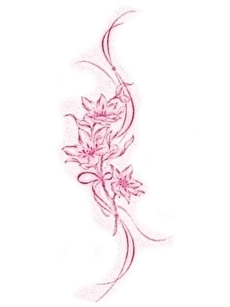 Lily Flower Spine Tattoo, Rose Lily Tattoo, Tattoo Ideas Medium Size, Flower Hip Tattoos, Water Lily Tattoos, Lily Flower Tattoos, Pink Tattoo, Flower Tattoo Back, Small Pretty Tattoos