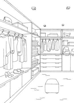 Closet Sketch, Black White Home, Bedroom Drawing, Interior Architecture Drawing, Wardrobe Room, Wardrobe Design Bedroom, Sketch Illustration, Red Books, White Home