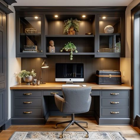 Small Office Ideas With Built Ins, Built In Small Office, Home Office Station, Office Fitted Furniture, Built In Desk Wall Unit, Build In Office Desk, Built In Desk In Dining Room, Home Office Design Built Ins, Built In Desk With Storage