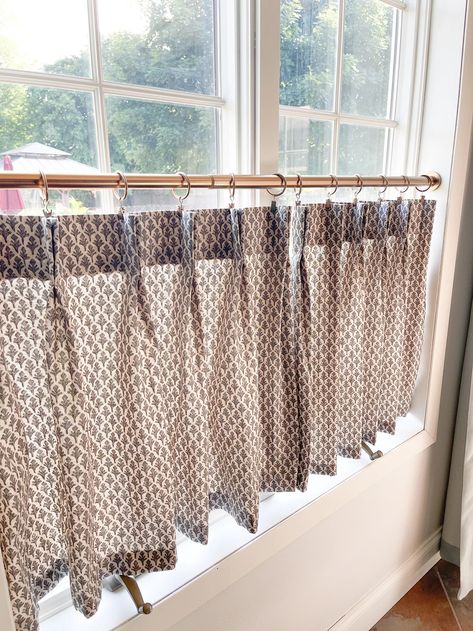 This Fresh Black Block Print on Brown Back Ground. Perfect Neutral Pallet Pleated Cafe Curtain Summer. - Etsy Pleated Kitchen Curtains, Block Print Curtains, Neutral Pallet, Sent Pins, French Pleat, Cafe Curtain, Double Rod Curtains, Block Print Fabric, Custom Drapery