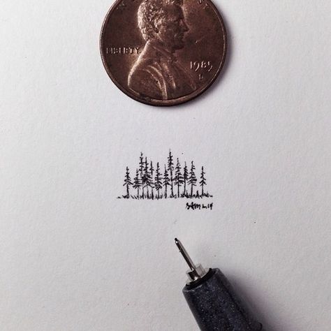 TINY FOREST ©2014 #CopicArt Evergreen Forest Aesthetic, Tattoo Pols, Sam Larson, Minimalistic Tattoos, Forest Tattoo, Soulful Art, Tree Tattoos, Birthday Tattoo, Us Forest Service