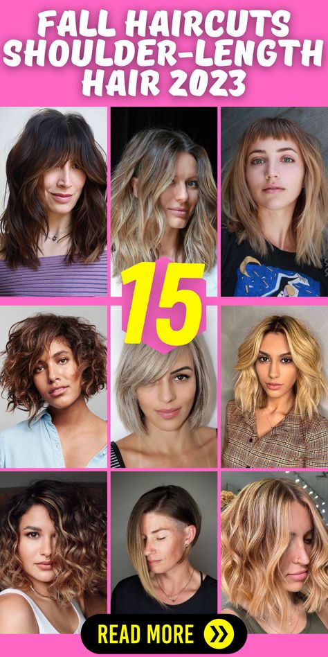 Fall haircuts shoulder length 2023: Get inspired by these trendy shoulder-length hairstyles for women. From short layered bobs to shaggy cuts, there's a style for everyone. Whether you have curly, wavy, or straight hair, these ideas will give you a fresh and stylish look this fall. Perfect for fine hair or thick locks, these medium-length cuts with layers will add texture and volume. Find the perfect hairstyle for your round face or black hair and try out different styling techniques Medium Hairstyles For Women 2023, 2023 Trendy Haircuts For Women, Shoulder Length Hairstyles 2023, Trending Medium Length Hairstyles 2023, Trendy Hair Fall 2023, Fall 2023 Women’s Hair, Womens Hair Trends Fall 2023, Medium Length Hair Styles2023, New Hair Cuts 2023