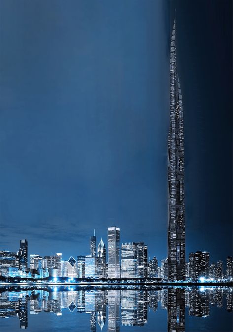 1693m-Chicago lakefront high-rise building. Concept inspired by Mile High Conjoined Tower Structure research. Check more details link below. Neo Futurism, Chicago Lakefront, Chicago Buildings, Sky Tower, Chicago Map, Modern Skyscrapers, High Building, Chicago Usa, Skyscraper Architecture