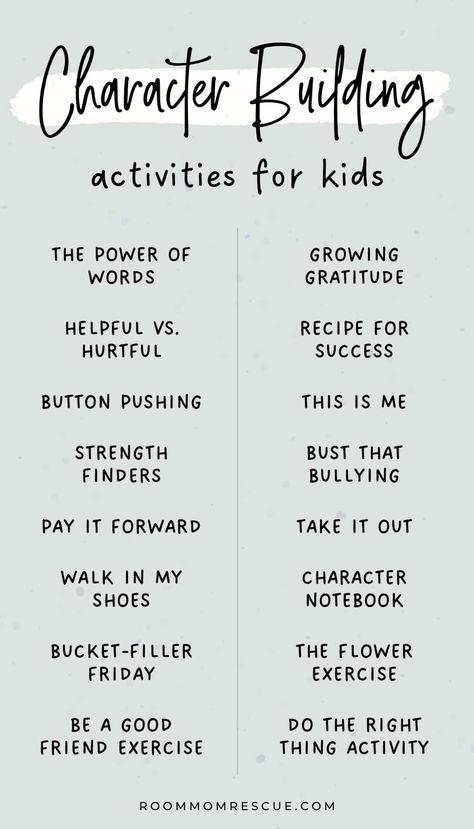 I'm so excited about these character building activities especially the questions and writing activities to try with students! These classroom activities will help kids build character and strong values like empathy and self-esteem which are important for students in elementary, middle and high school. Learn more at roommomrescue.com Character Lessons For Middle School, Kindness Middle School Activities, Empathy Lessons Middle School, Peer Mentoring Activities, School Counselor Activities Elementary, Kids Self Esteem Activities, Mental Health Activity Ideas High School, Character Building Quotes, Sel Activities For Middle School