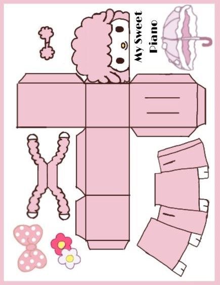 My Sweet Piano, Diy Hello Kitty, Hello Kitty Printables, Hello Kitty Crafts, Paper Dolls Diy, Paper Toys Template, Instruções Origami, Easy Paper Crafts Diy, Paper Doll Template