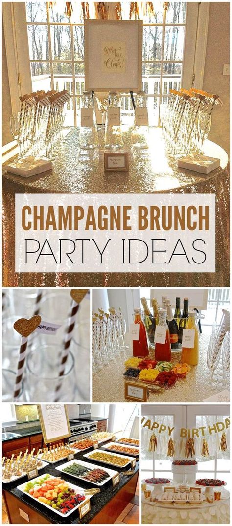 Weekend Brunch – Babies, Ladies & Gents’ Brunch Party Ideas, Champagne Birthday, Champagne Brunch, Breakfast And Brunch, Champagne Party, Brunch Buffet, Mimosa Bar, Birthday Brunch, Bridal Shower Brunch