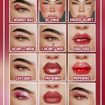 HUGS AND KISSES ♡ a makeup cc set by peachyfaerie | Patreon Sims 4 Peachyfaerie, Sims 4 Cc Peachyfaerie, Peachyfaerie Cc, Female Makeup, Pink Board, Kiss Face, Sims 4 Cas Mods, Makeup Cc, Lipstick Kiss