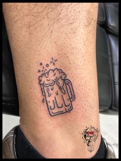 Duff Beer Tattoo, Beer Pint Tattoo, Beer Mug Tattoo Small, Beer Glass Tattoo, Line Tattoos Small, Beer Mug Tattoo, Beer Can Tattoo, Beer Tattoo Ideas, Rock And Roll Tattoo