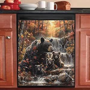 Refrigerator Vinyl, Lodge Kitchen, Black Bear Decor, Vinyl Door, Bear Cabin, Dishwasher Cover, Vinyl Doors, Dishwasher Magnet, Cabin Lodge