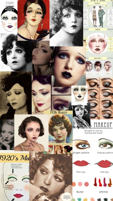 1020s Makeup, 1929s Makeup, 1920s Smokey Eye, 1940s Makeup Look, 1920s Eyebrows, 1900 Makeup, 1920s Eyeshadow, Simple Low Ponytail Hairstyles, Flapper Makeup 1920s