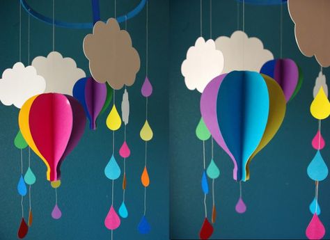 50 Paper Crafts, Games & DIYs To Do With Kids At Home Homemade Mobile, Farmhouse Valentine Decor, Balloon Mobile, Infant Classroom, Patchwork Diy, Deco Champetre, Paper Flowers Craft, Hot Air Balloons, Paper Crafts Diy Kids