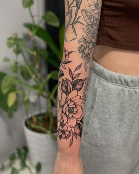 ❈ CLARISSA ❈ Vancouver Tattoo Artist on Instagram: "[7.5 hours] large “gap-filler” for M 😁 thanks so much for trusting me to complete the rest of your arm! *inner forearm tattoo not done by me* ________ Tattooed with care using @inkjecta @bishoprotary @fytsupplies @goodguysupply @thesolidink @criticaltattoosupply" Forearm Filler Tattoo, Gap Filler Tattoo, Filler Tattoos, Vancouver Tattoo, Inner Forearm Tattoo, Inner Forearm, Vintage Portraits, Forearm Tattoo, Tattoo Inspo