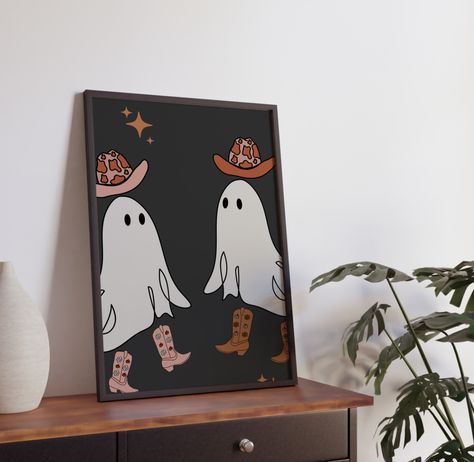 Drawing Retro, Cowboy Ghost, Western Posters, Fall Drawings, Cute Autumn, Fall Printables, Boots Western, Halloween Drawings, Halloween Prints